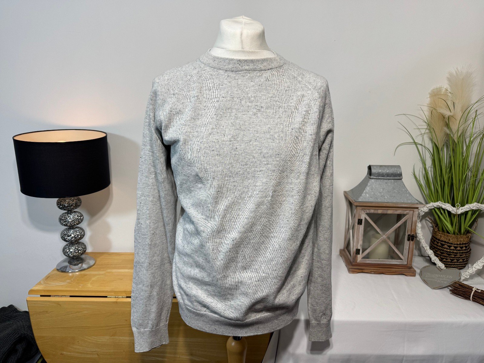 H&M GREY FLECK CREW NECK JUMPER SIZE L