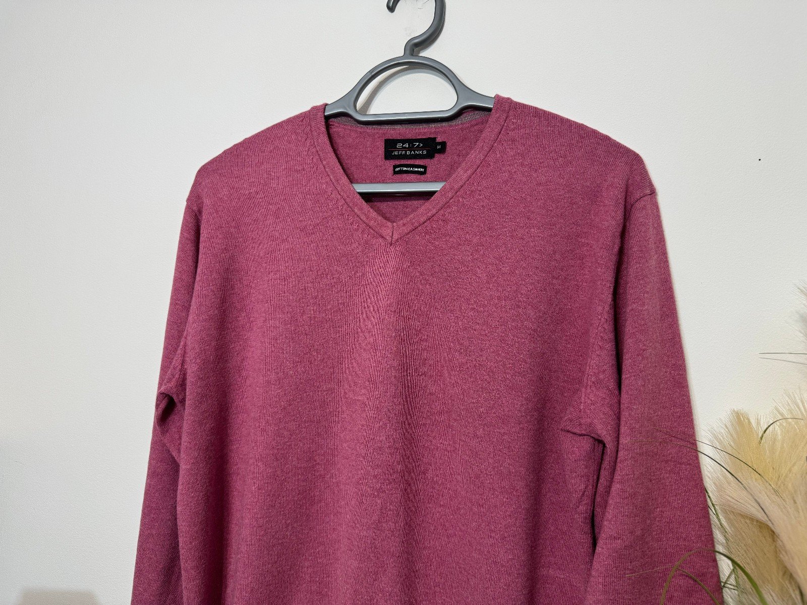 Jeff Banks Pink Cotton Cashmere V-Neck Jumper Size M