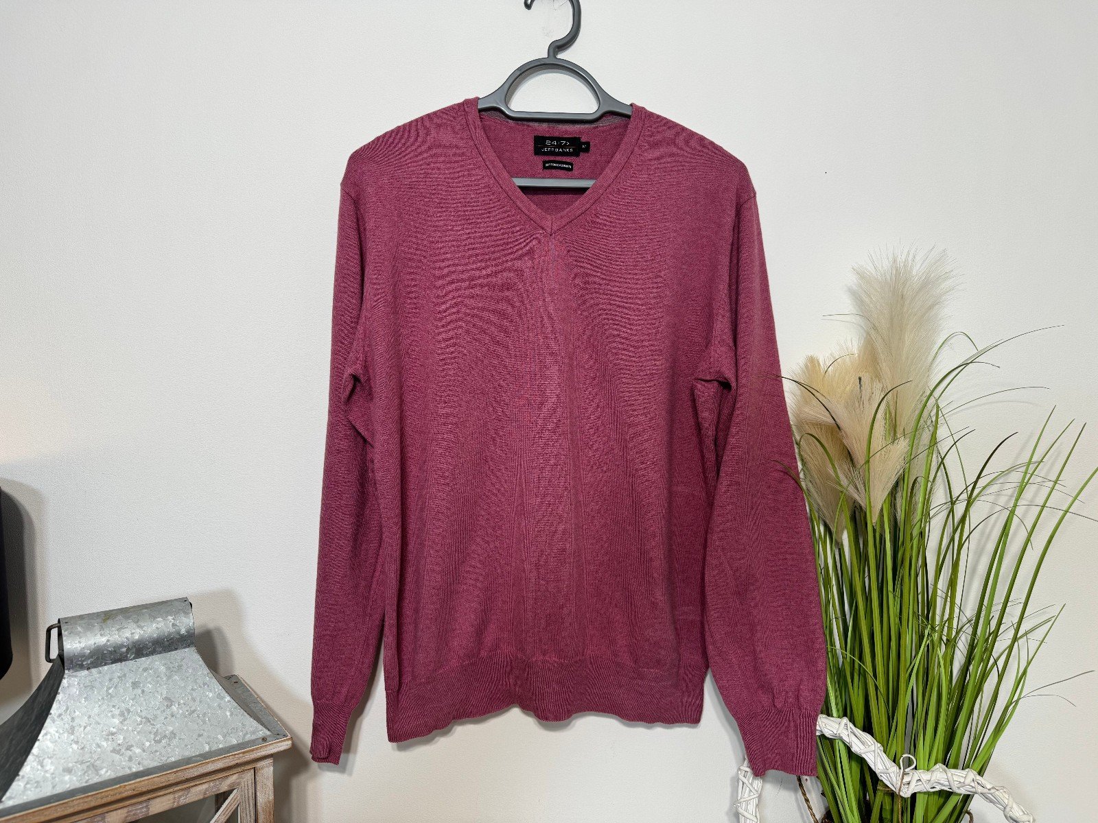 Jeff Banks Pink Cotton Cashmere V-Neck Jumper Size M