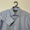 M&S Baby Blue Check Brush Cotton  Easy Iron Long Sleeve Shirt Neck 15.5