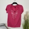 M&S collection Cerise Pink Embroidered Short Sleeve Top Size 14
