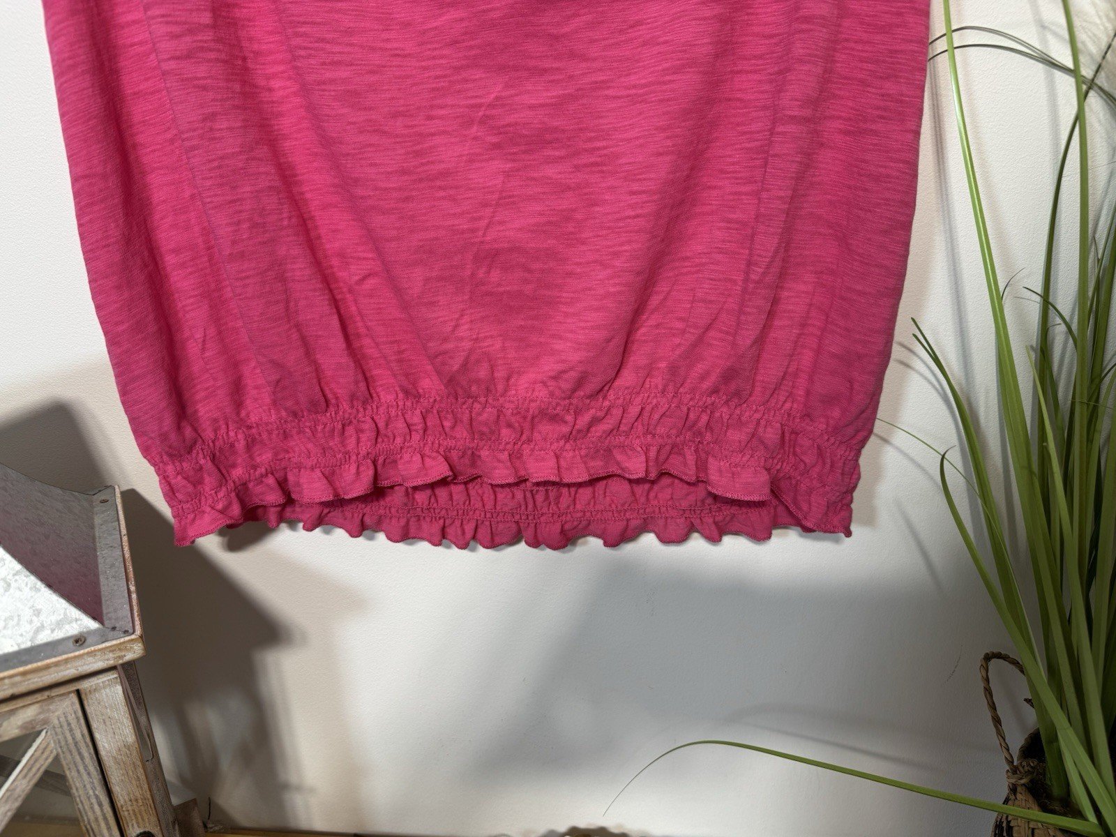M&S collection Cerise Pink Embroidered Short Sleeve Top Size 14