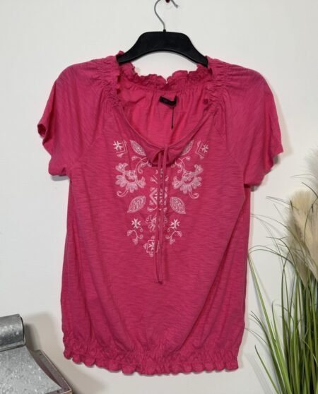M&S collection Cerise Pink Embroidered Short Sleeve Top Size 14