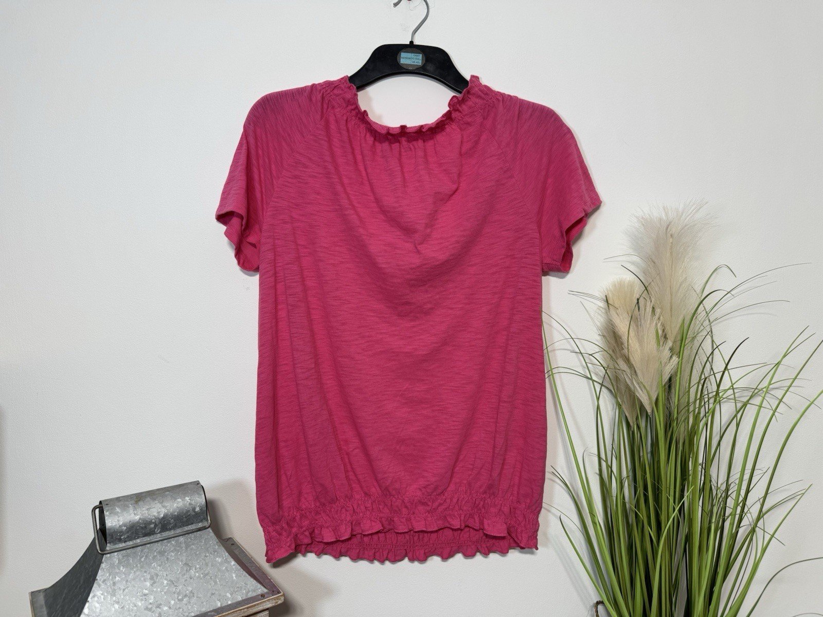 M&S collection Cerise Pink Embroidered Short Sleeve Top Size 14