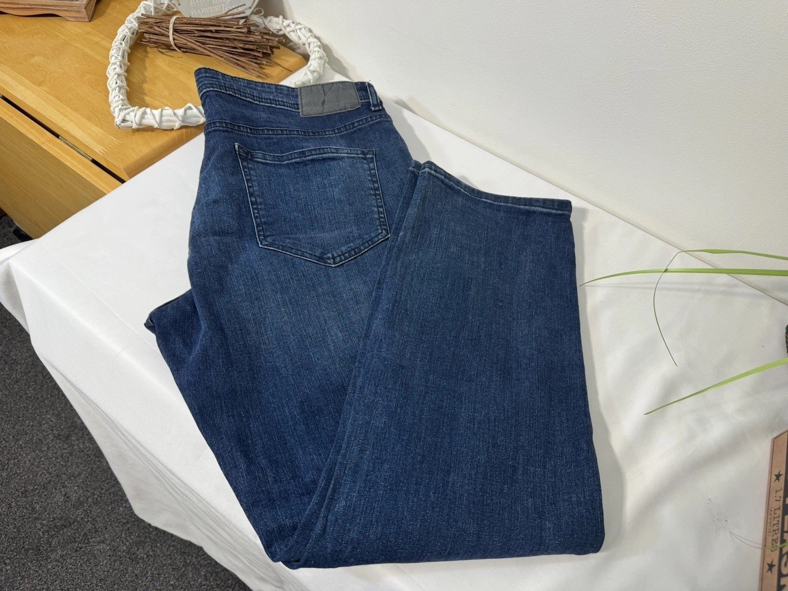 Mid Blue Denim Button Close Straight Fit Jeans W38 L30