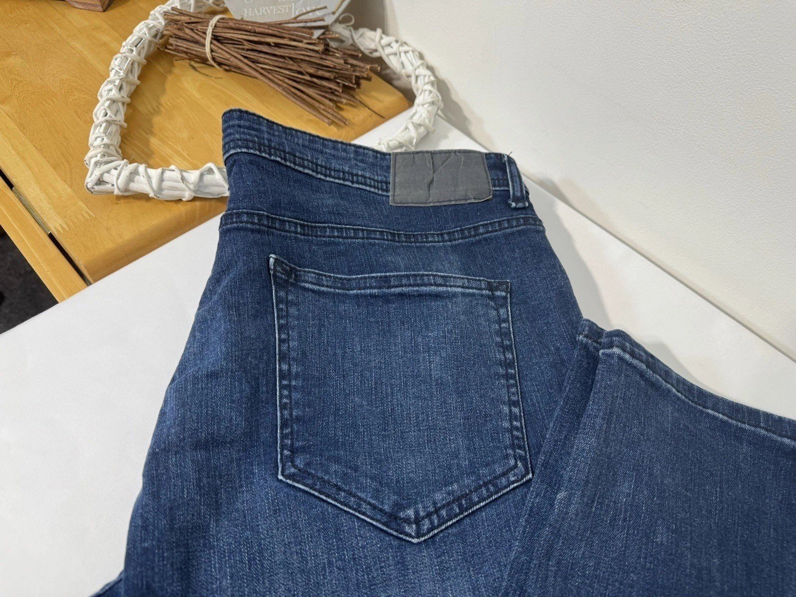 Mid Blue Denim Button Close Straight Fit Jeans W38 L30