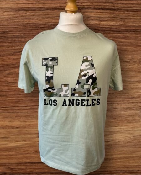 Mint Green Regular Fit T Shirt Front Motif Round Neck Short Sleeve Size M