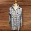 New Look Blue White Check Cotton Blouse Flap Pockets Long Sleeve S10