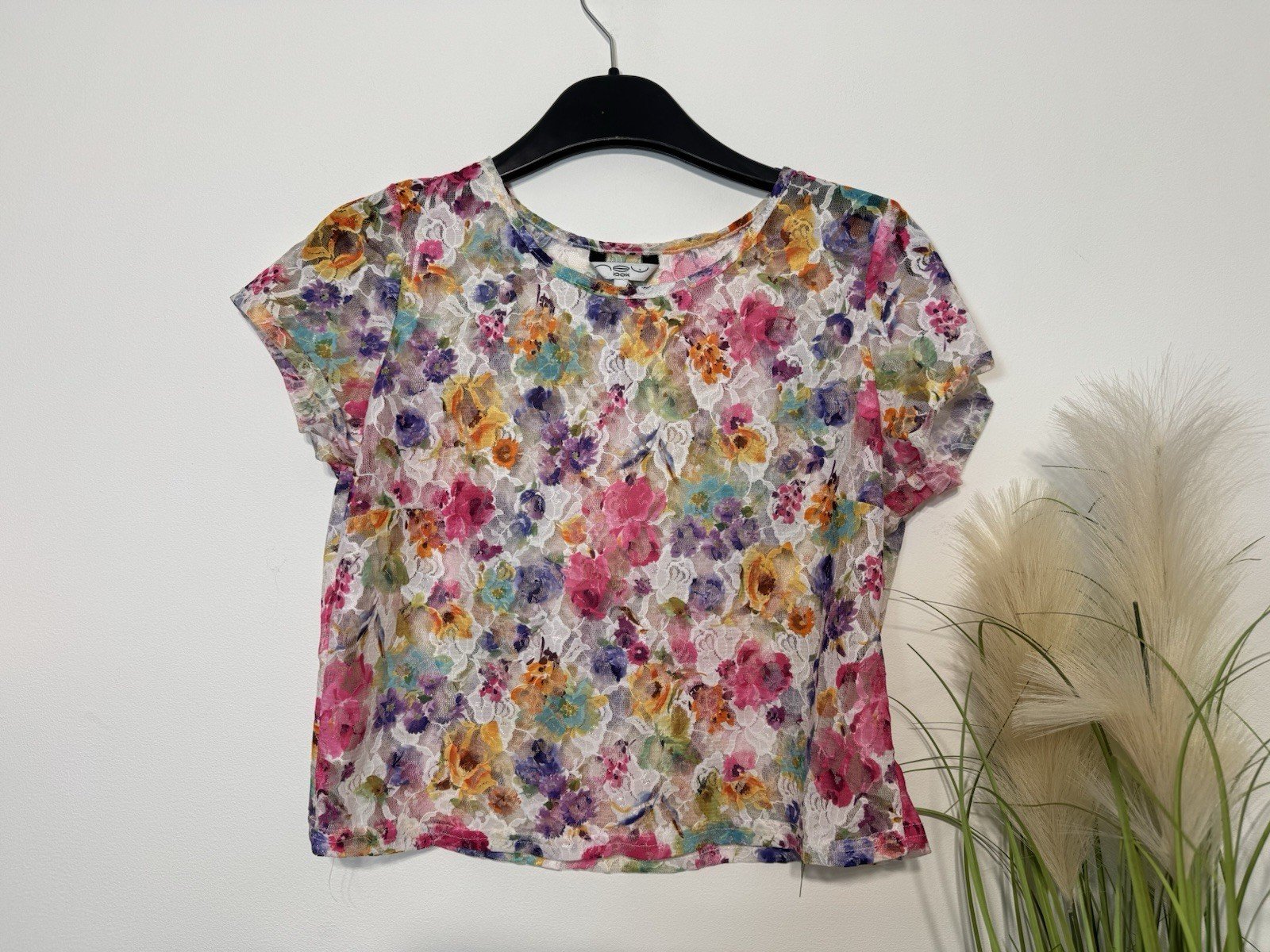 New Look Lace Effect Short Sleeve Top Size 10