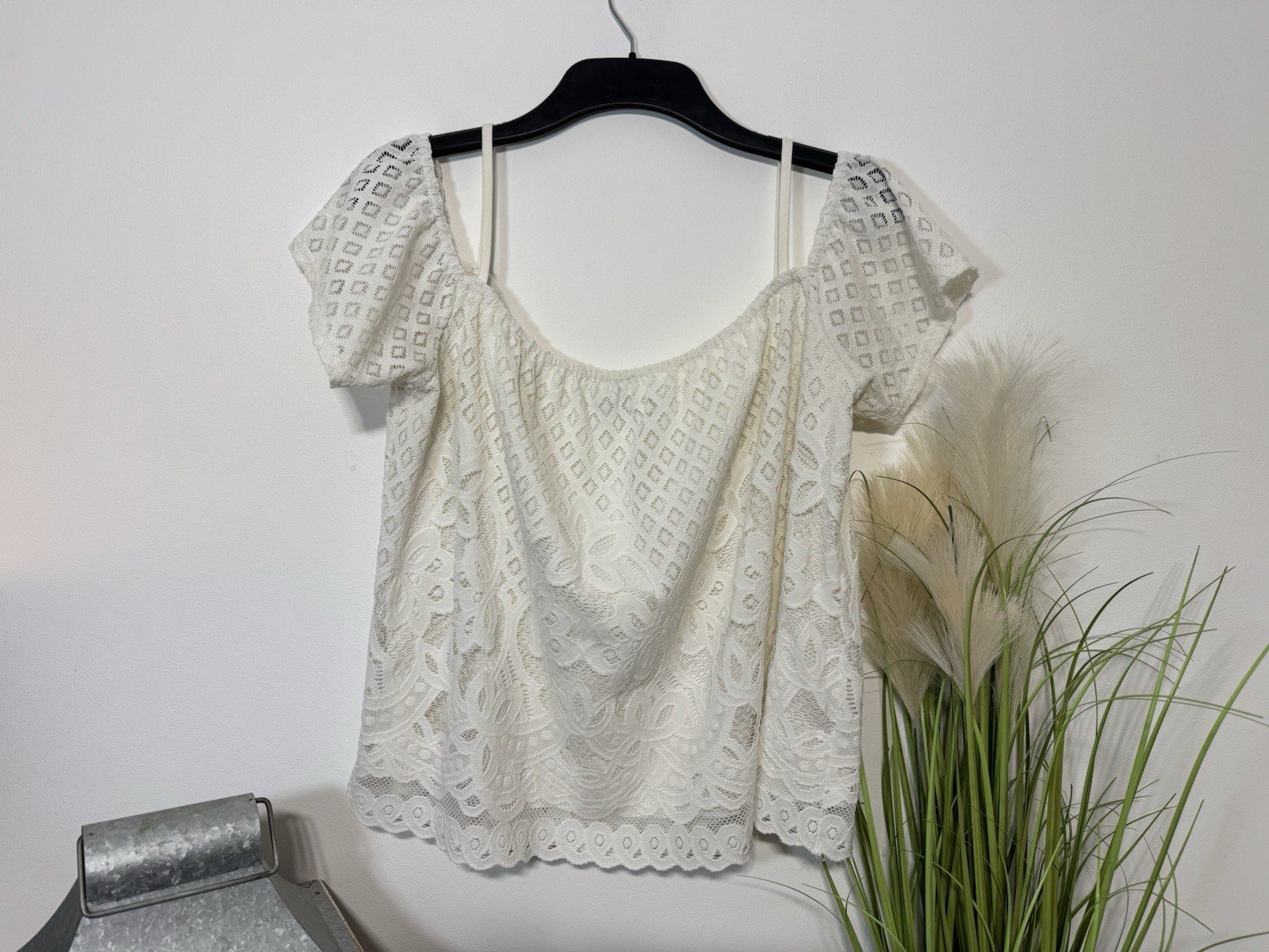 New Look Lacey Overlay Bardot Neckline Top Size 12