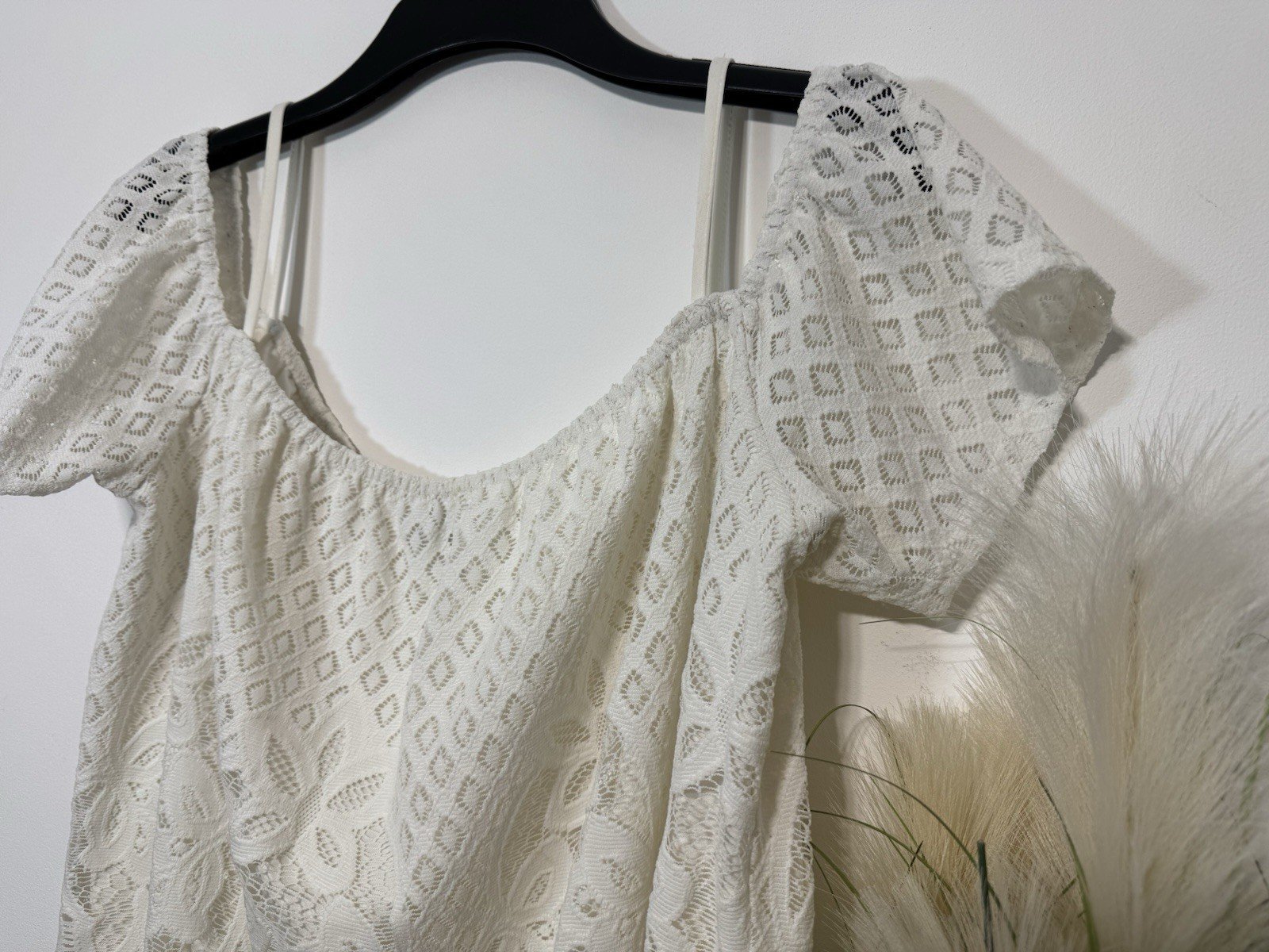 New Look Lacey Overlay Bardot Neckline Top Size 12