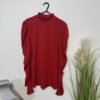 Red Ribbed High Neck Gathered Shoulders Ruched Arm Top Size L