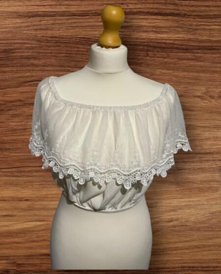 River Island White Lace Detail Off The Shoulder Crop Top Size 12