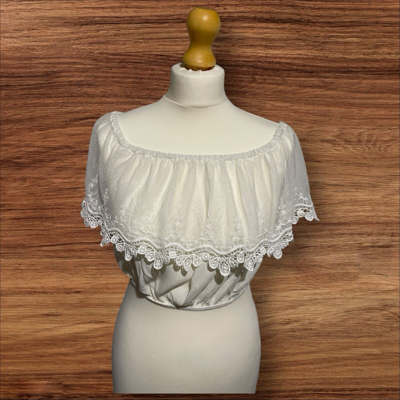 River Island White Lace Detail Off The Shoulder Crop Top Size 12