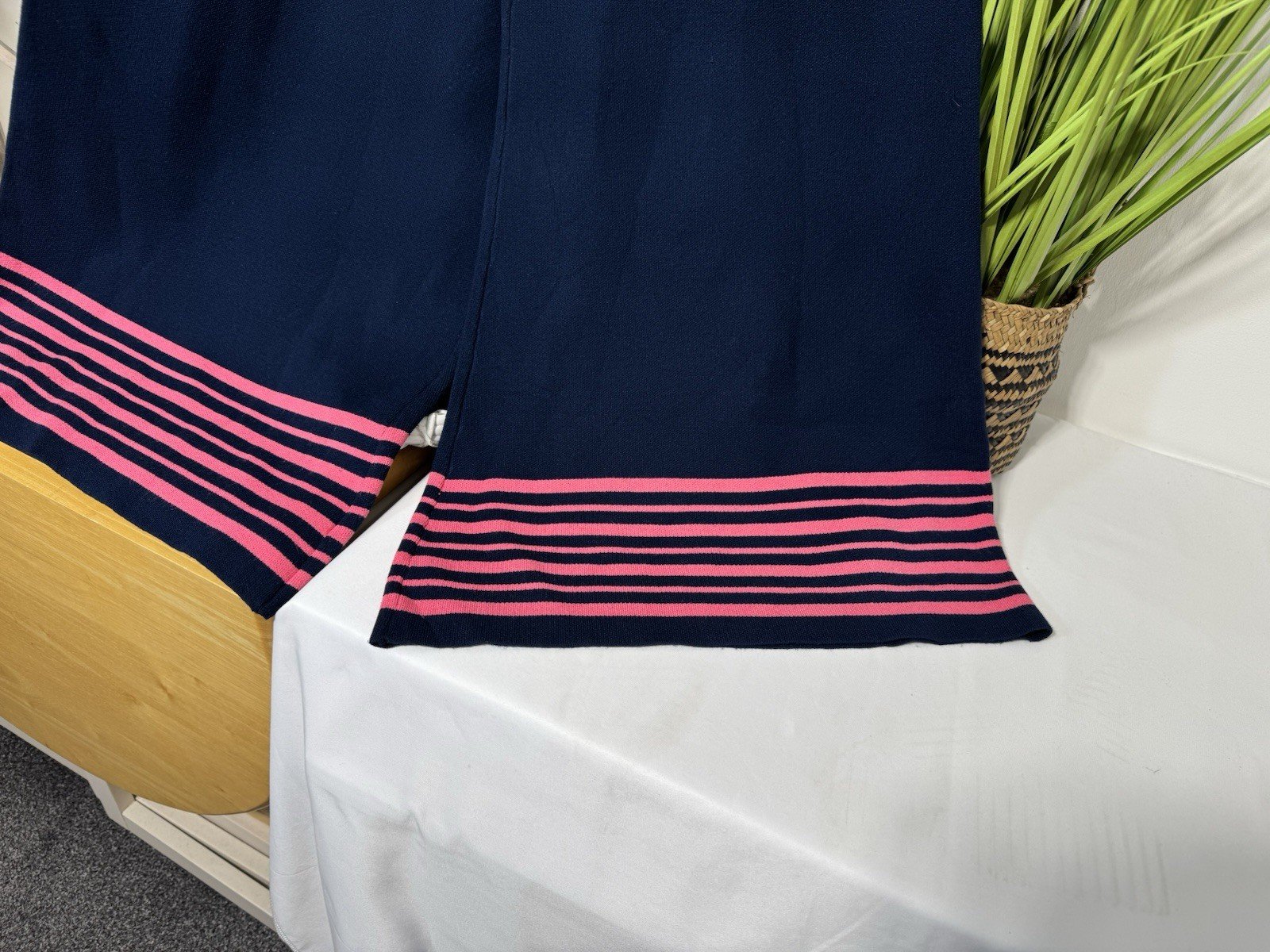 Roksanda Navy Wide Leg Knit Trousers Elasticated Waist Size 18