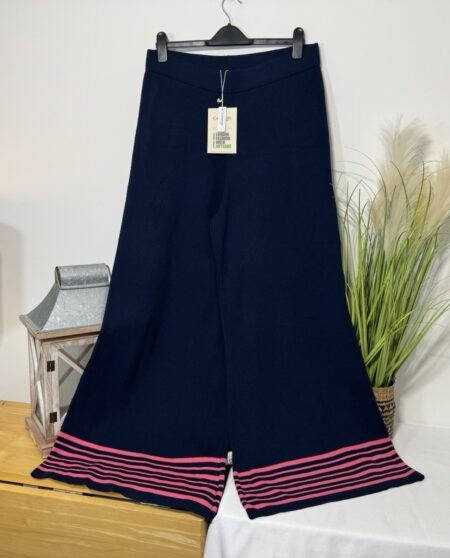 Roksanda Navy Wide Leg Knit Trousers Elasticated Waist Size 18