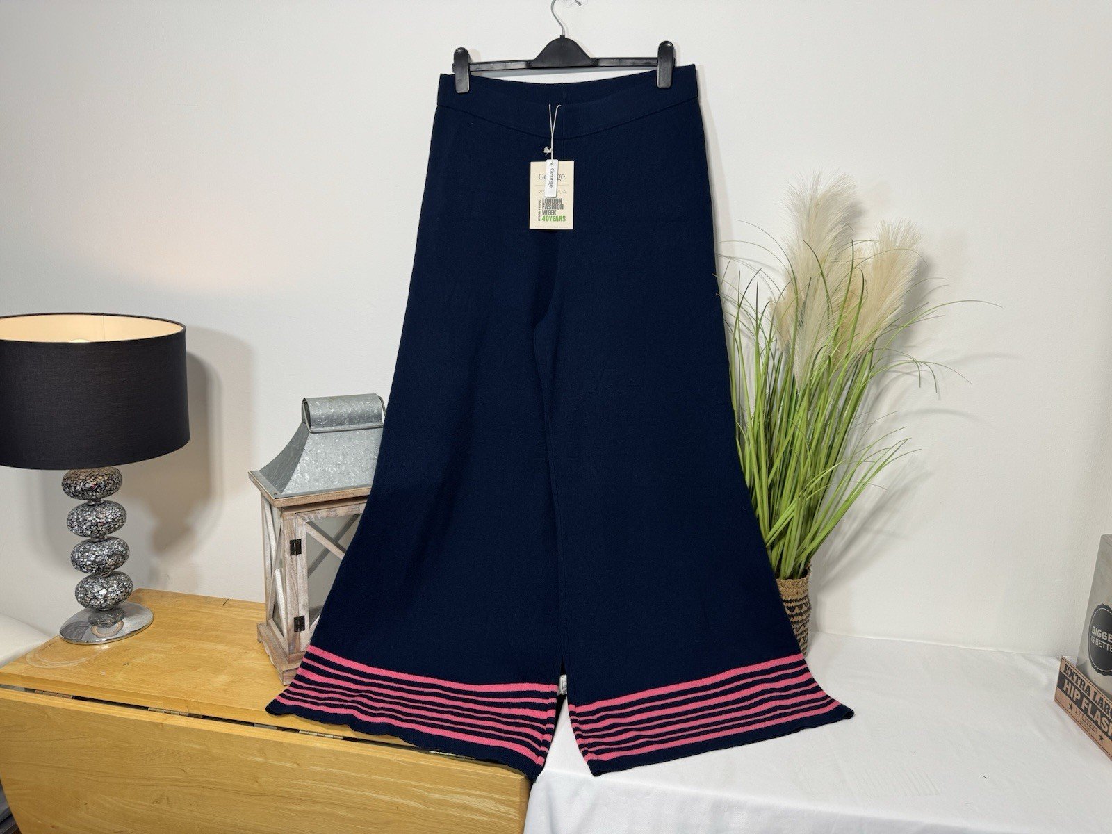 Roksanda Navy Wide Leg Knit Trousers Elasticated Waist Size 18