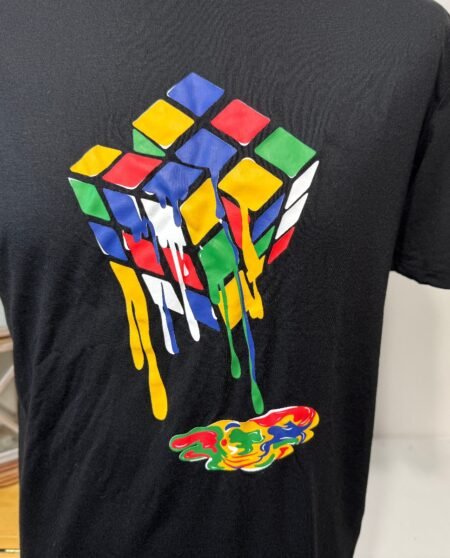Shein Black Rubics Graphic Jersey T-Shirt Size M