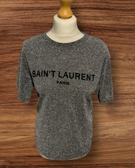 Silver Sparkle Top Short Sleeves Round Neck With Front Motif Pit To Pit 20in