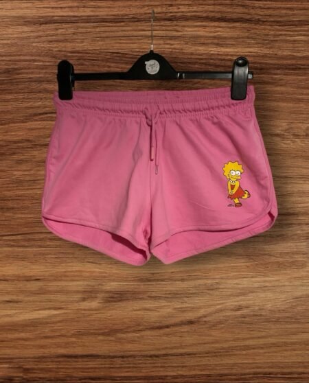 Simpsons Pink Cotton Sweat Shorts With Motif Elastic Drawstring Waist Size XS