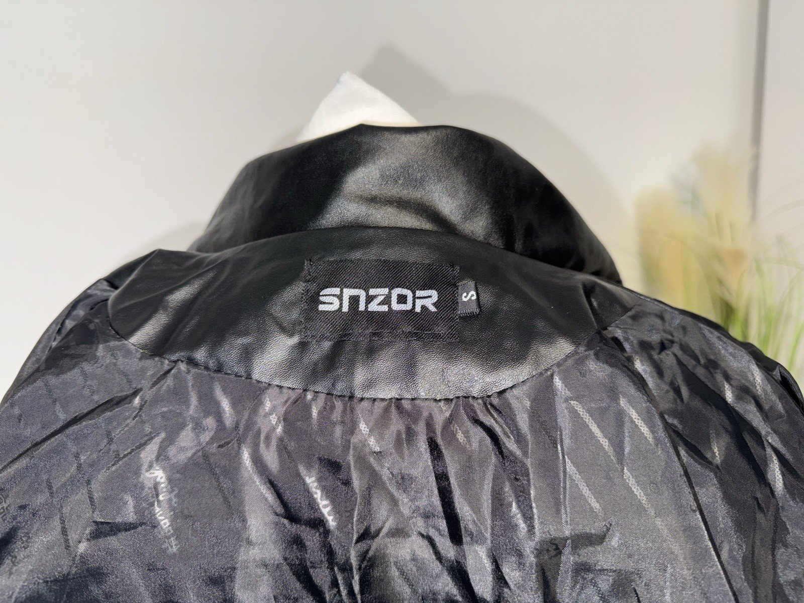 SnZOR Black Faux Leather Lined Biker Jacket Size S