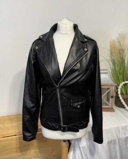 SnZOR Black Faux Leather Lined Biker Jacket Size S