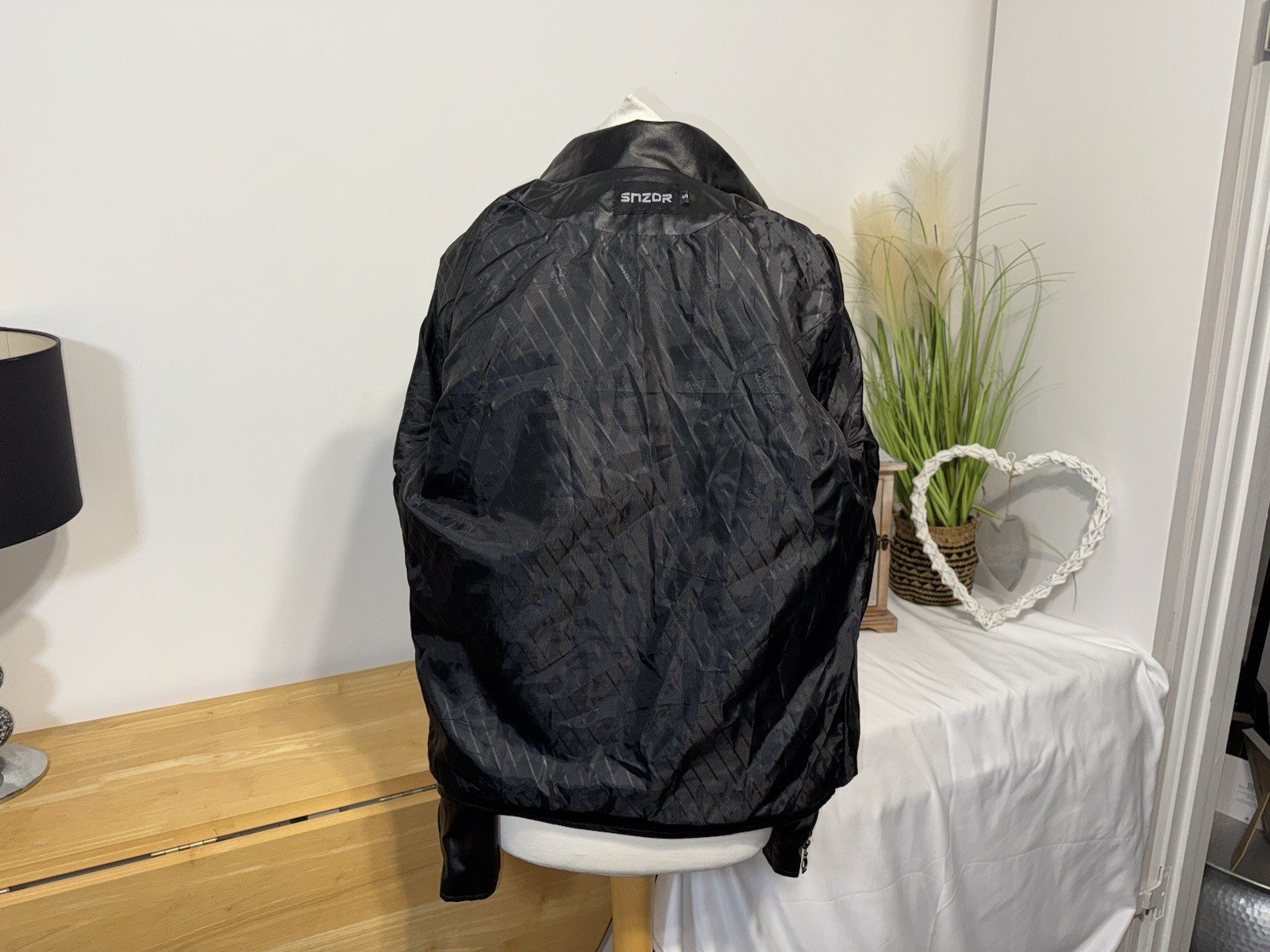 SnZOR Black Faux Leather Lined Biker Jacket Size S