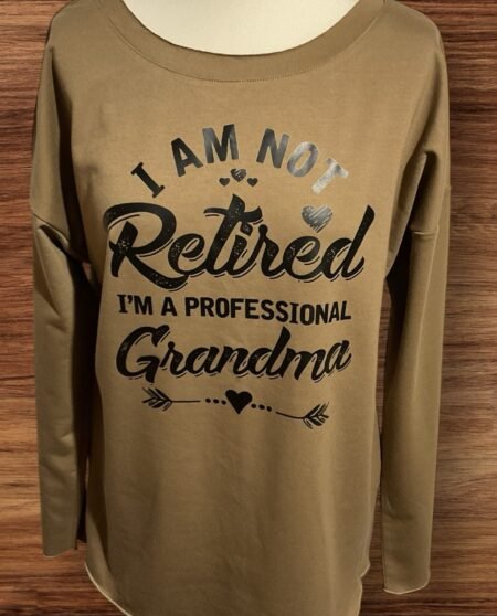 Taupe Fine Sweatshirt Front Motif Raw Hems Boat Neck Size L