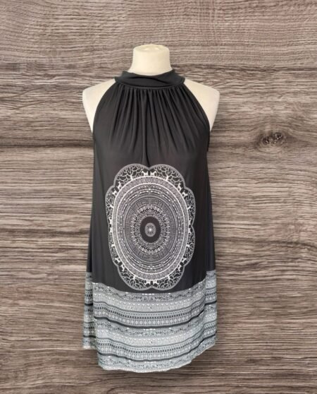 Who&Why Black Graphic Halter Beach Dress One Size