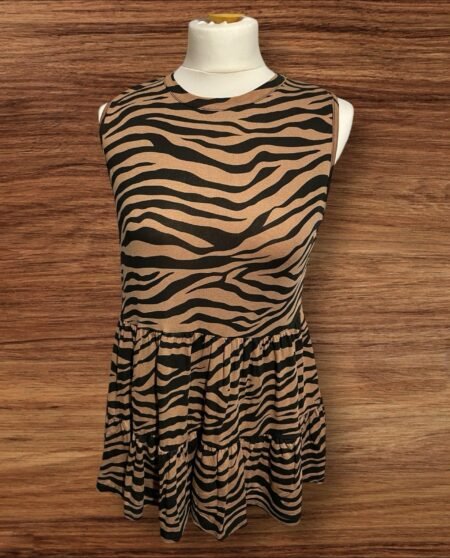 Womens Black/brown Patterned Tunic With Frill Hem Size 12