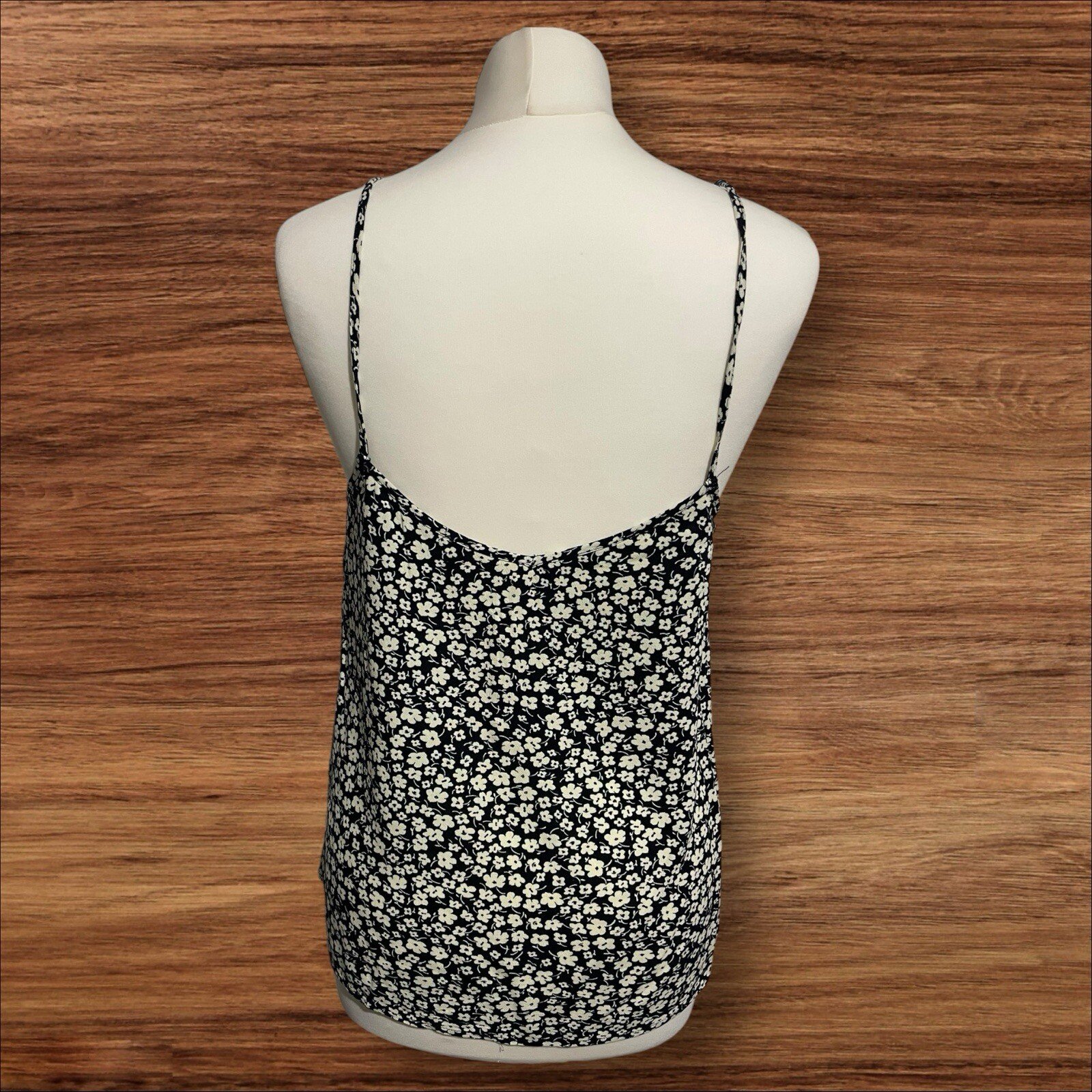 Womens Mango Black Cami Top With Cream Flowers Size M