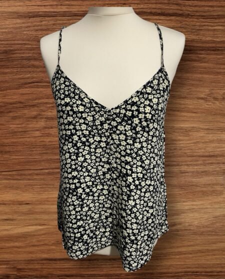 Womens Mango Black Cami Top With Cream Flowers  Size M