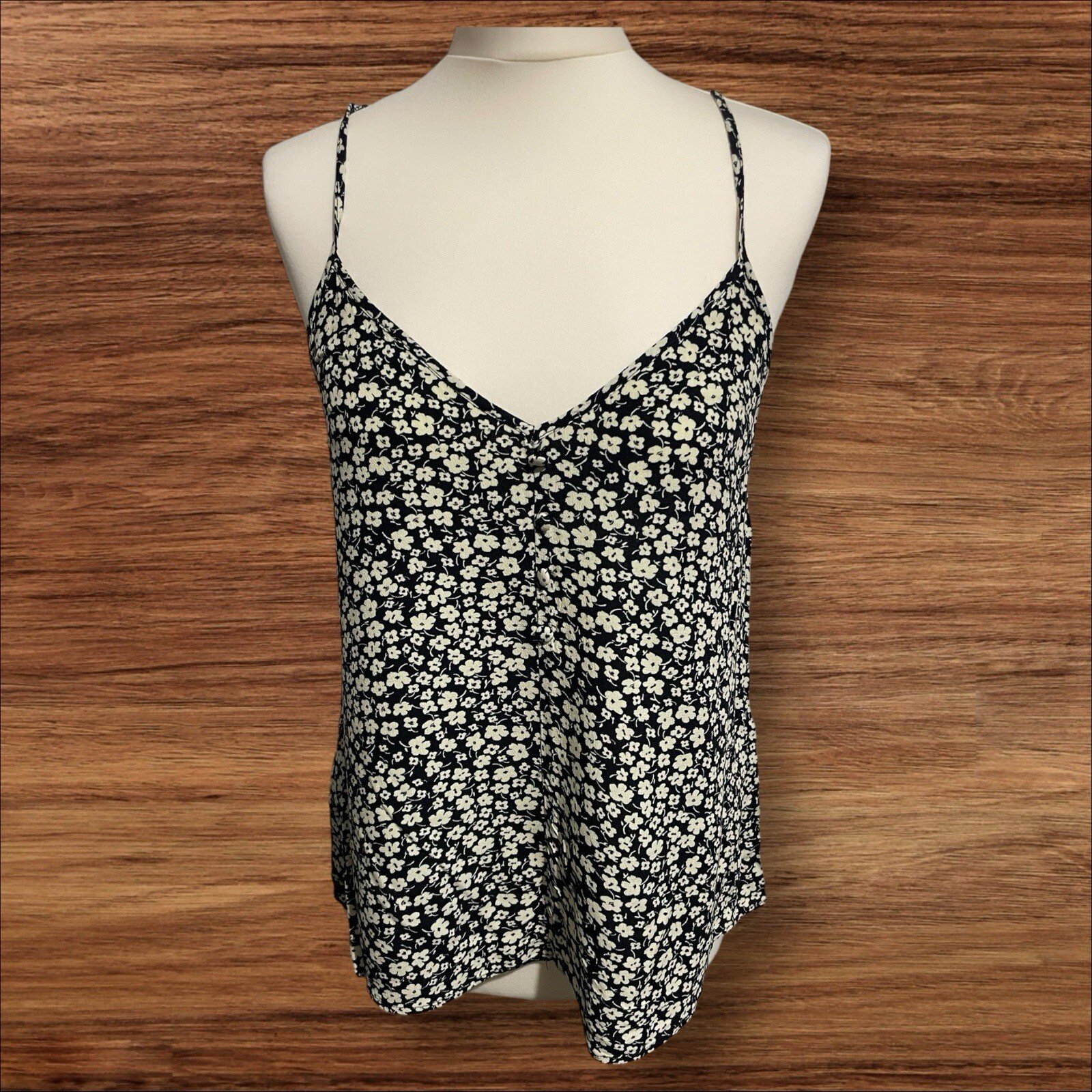Womens Mango Black Cami Top With Cream Flowers Size M