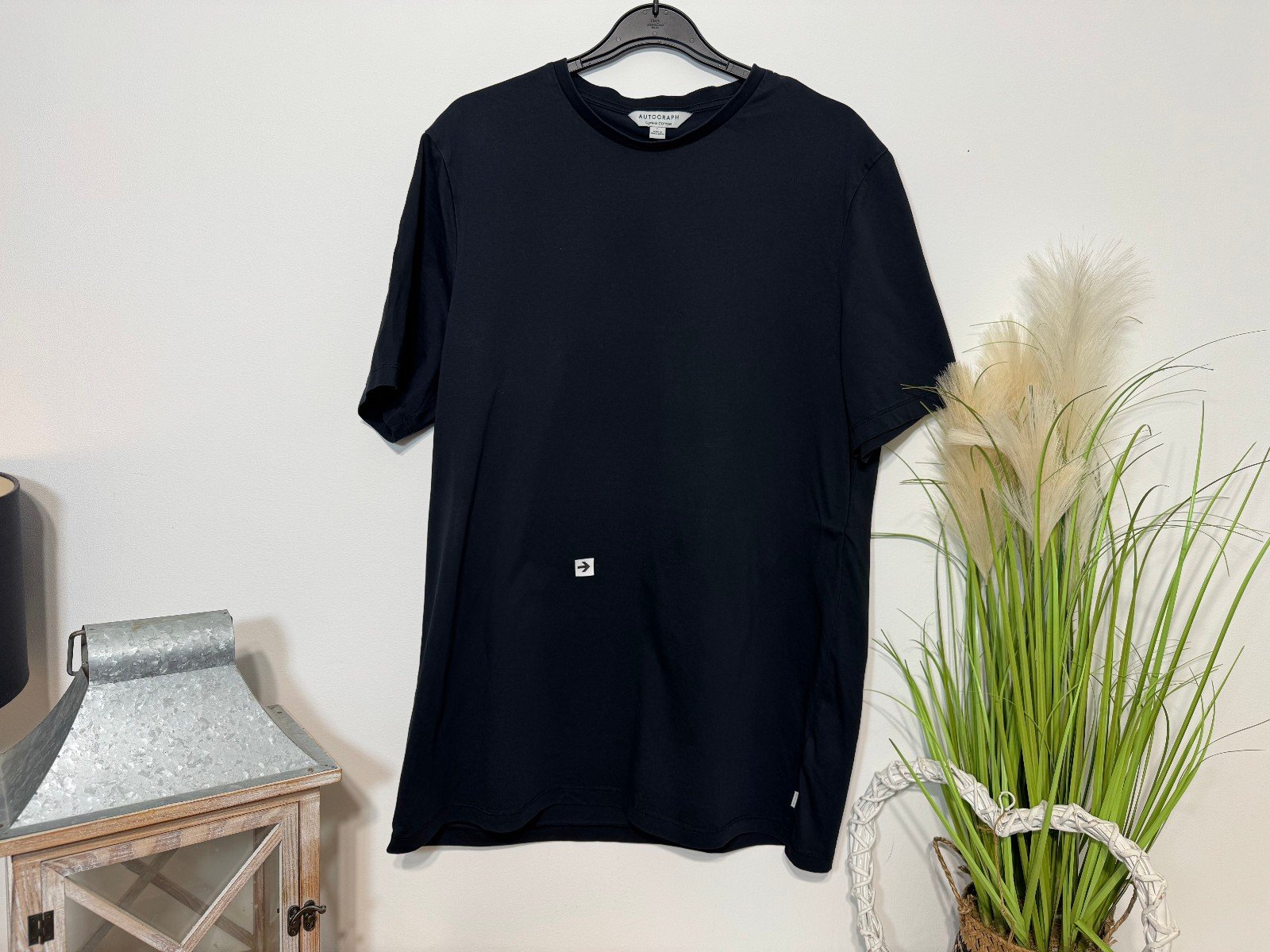 Autograph Black Sheen Thick Cotton T-shirt With Side Logo Size L