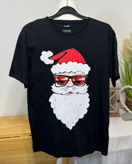 BLACK GRAPHIC SANTA COTTON T-SHIRT SIZE M