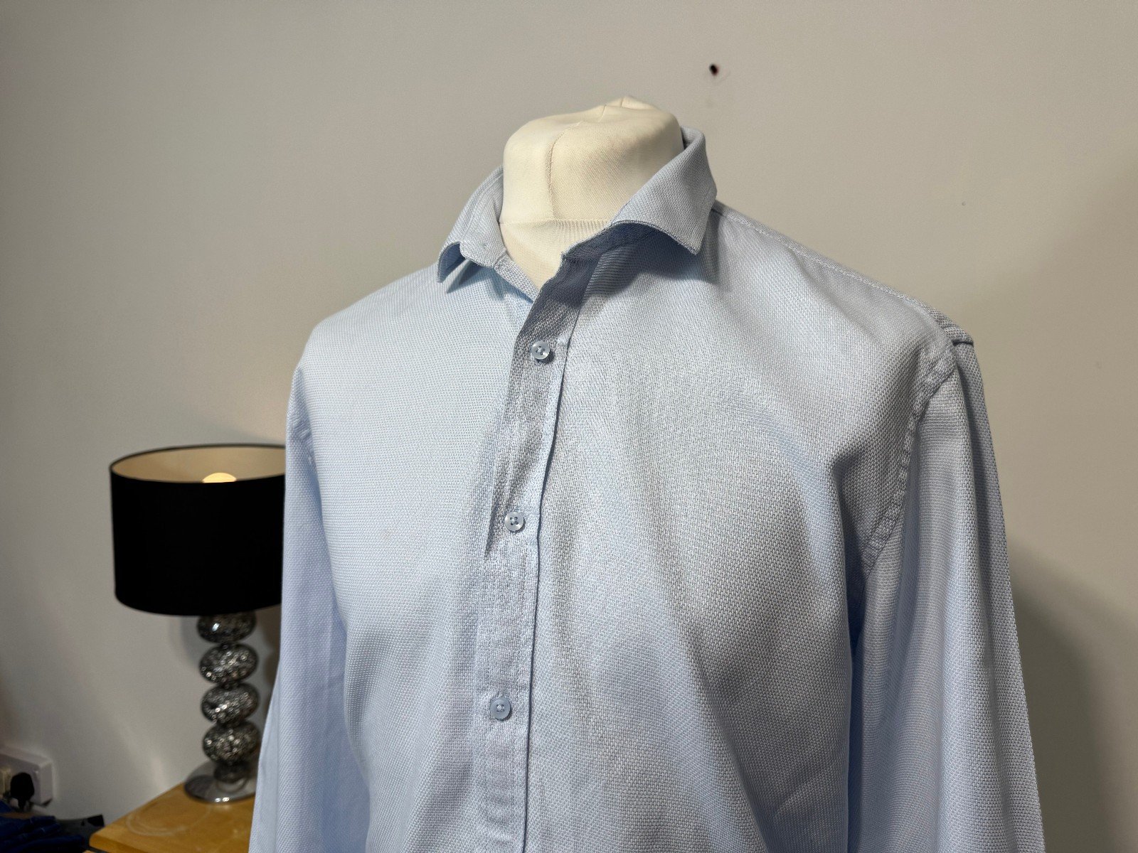 Baby Blue Woven Regular Fit Long Sleeve Shirt Size L Neck 16