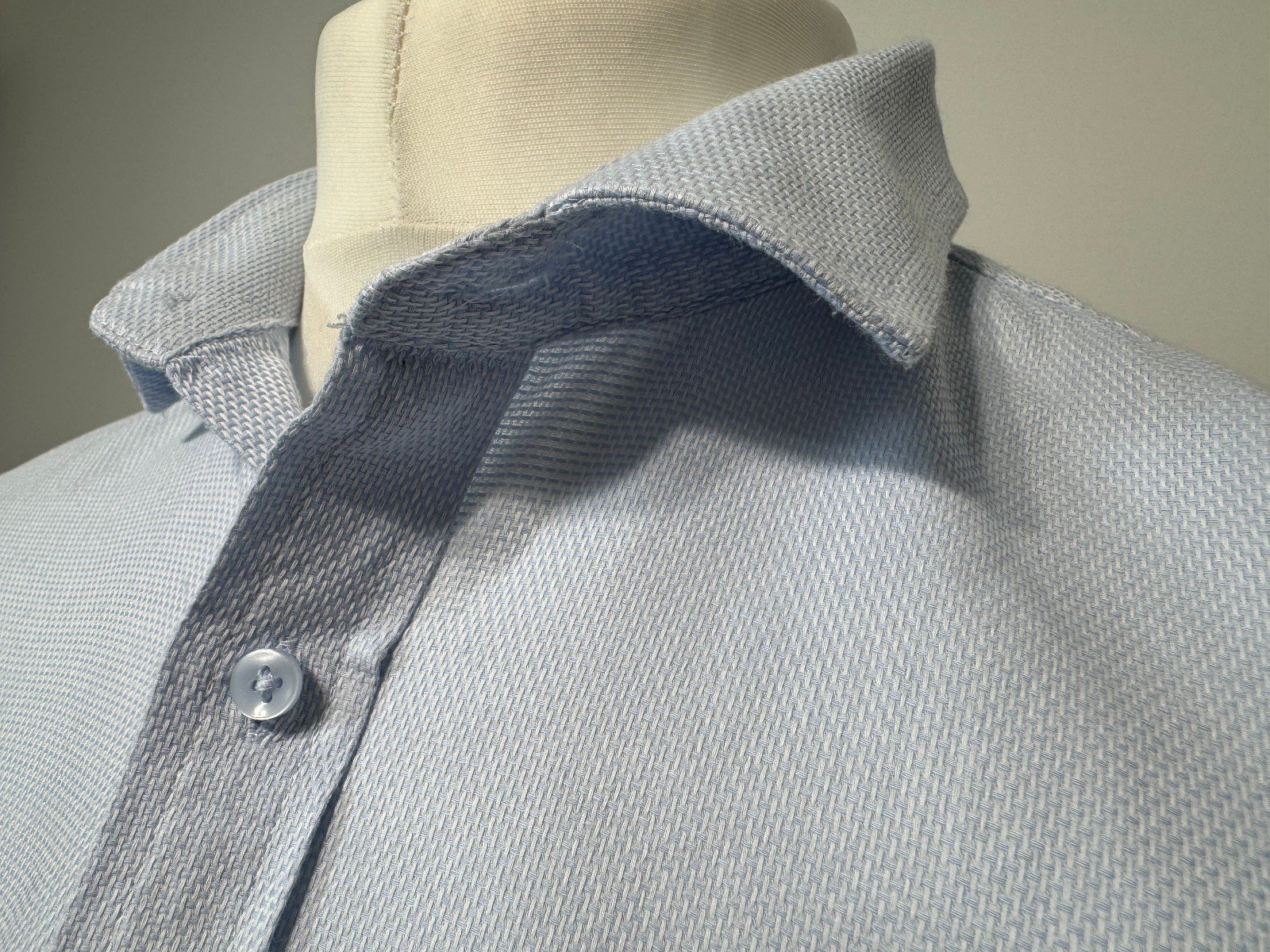 Baby Blue Woven Regular Fit Long Sleeve Shirt Size L Neck 16