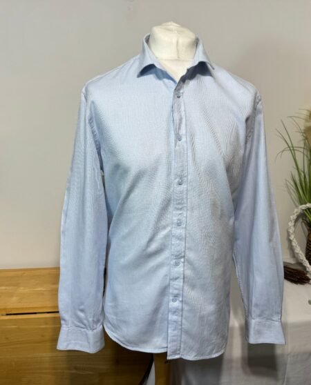 Baby Blue Woven Regular Fit Long Sleeve Shirt Size L Neck 16
