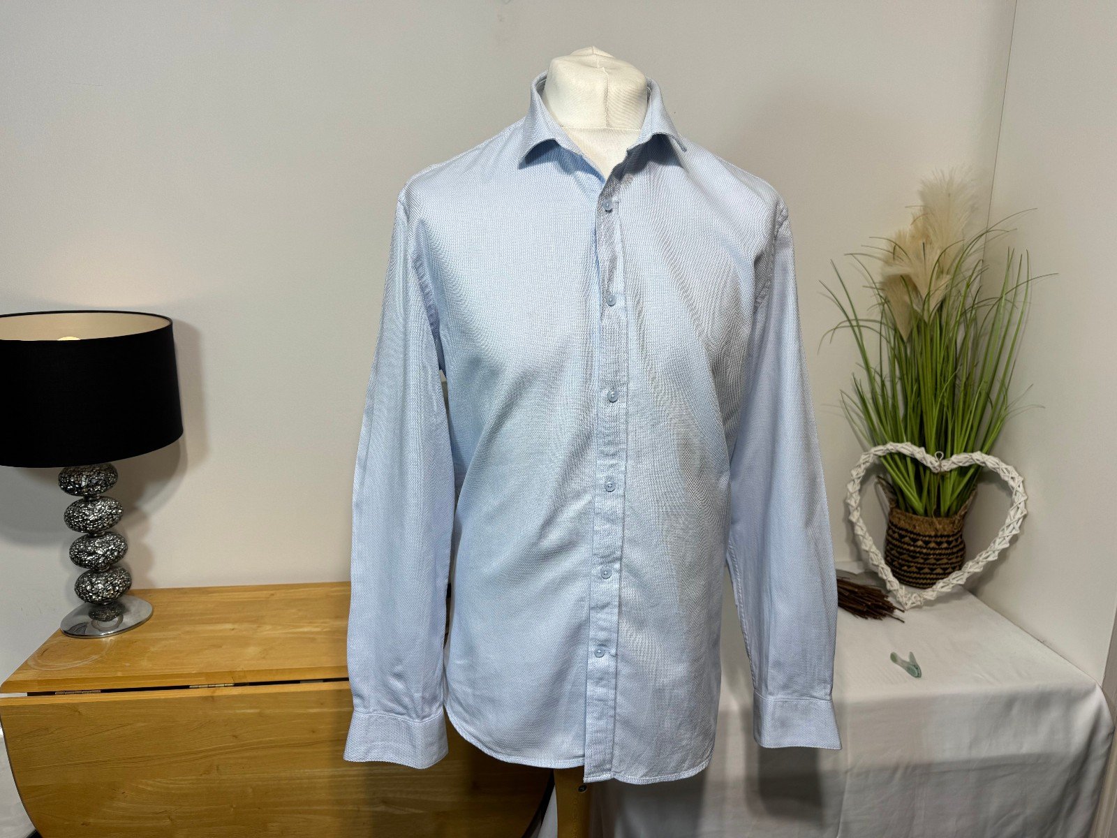 Baby Blue Woven Regular Fit Long Sleeve Shirt Size L Neck 16
