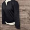 Black Linen Effect Collarless Lined Jacket With Pleated Arms Zip Thru
