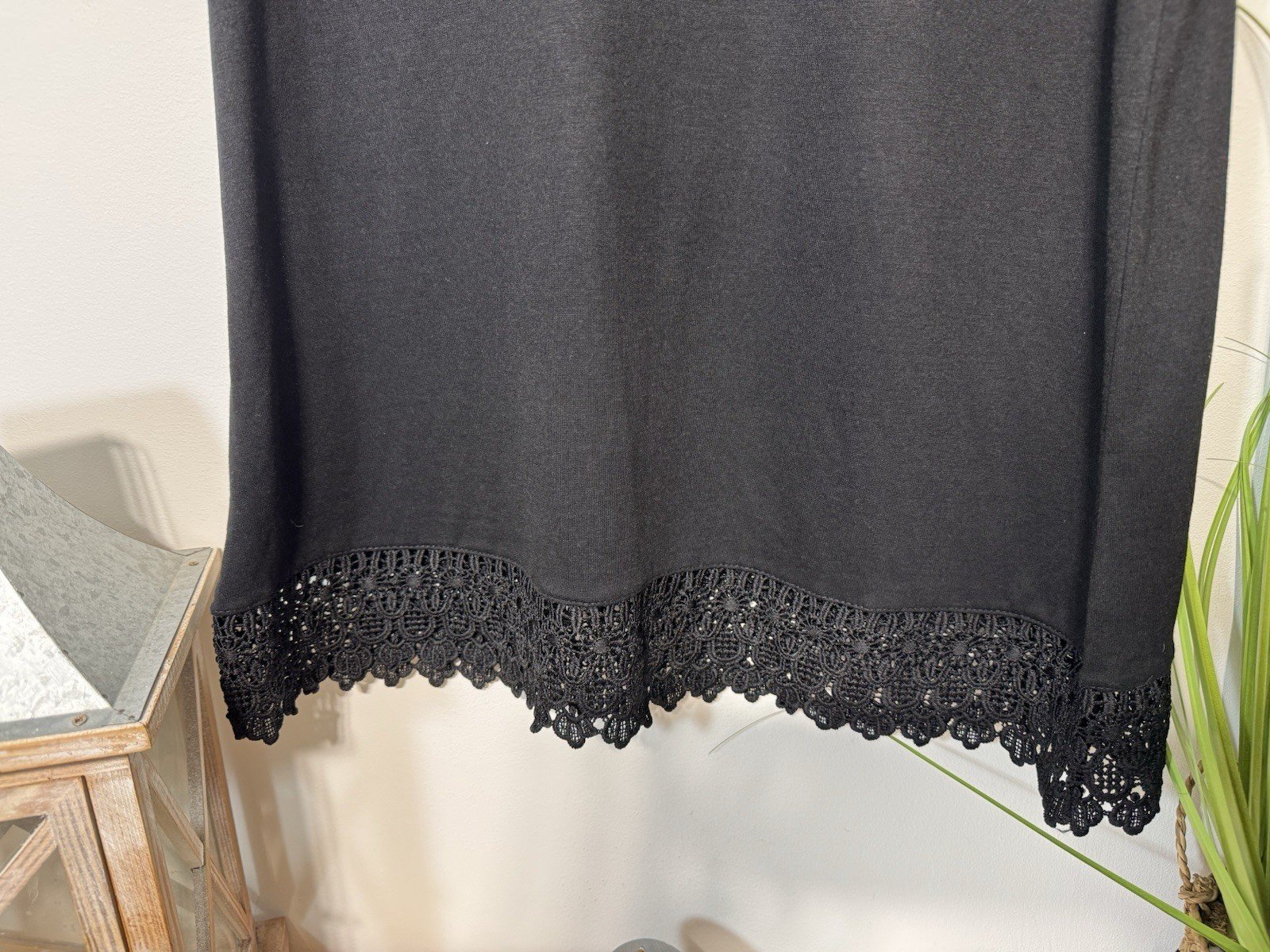 Black Relaxed Fit Top With Lace Effect Sleeves Size 14