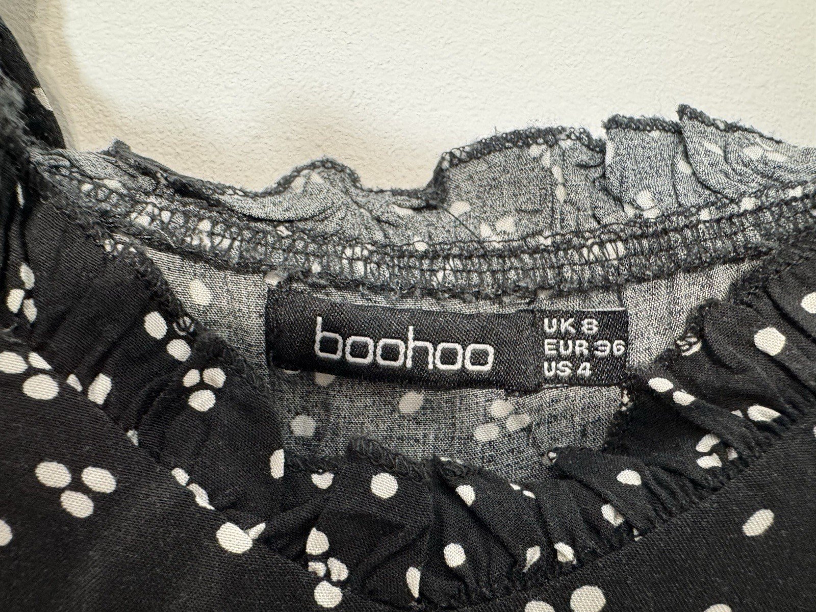 Boohoo Black Polka Dot Tie Top Playsuit Size 8