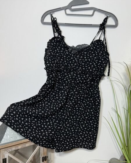 Boohoo Black Polka Dot Tie Top Playsuit Size 8