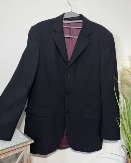 Burtons Black Wool Blend Single Breasted Line Blazer Chest 38”