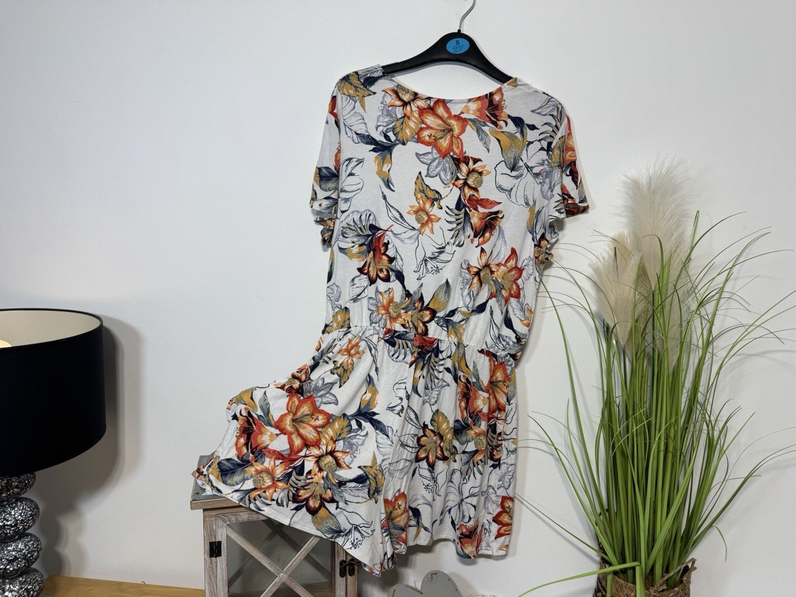 Cream Floral Playsuit Stretch Tie Front Size M