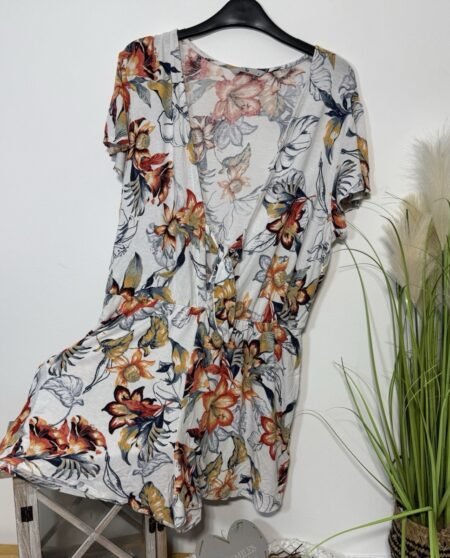 Cream Floral Playsuit Stretch Tie Front Size M