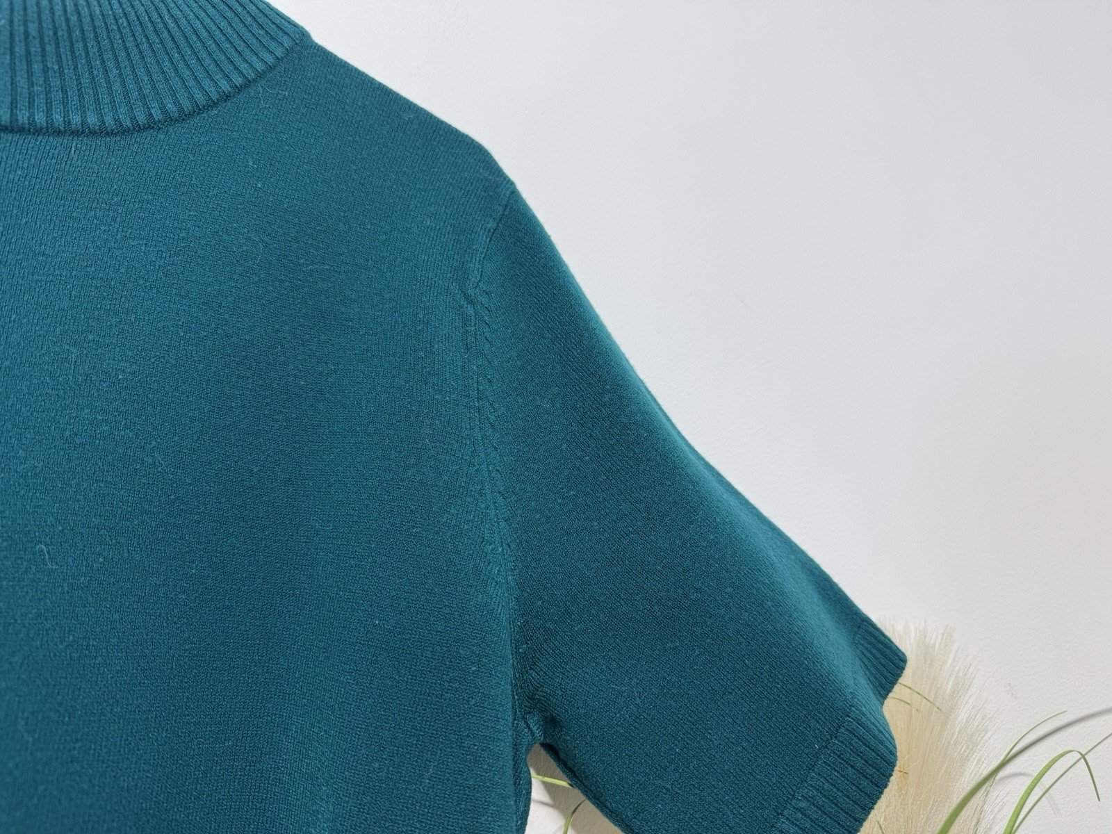 Dark Jade High Neck Fine Knit Short Sleeve Top Size 18