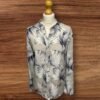 Dreams White Grey Patterned Blouse Button Thru Long Sleeve Short Collar One Size