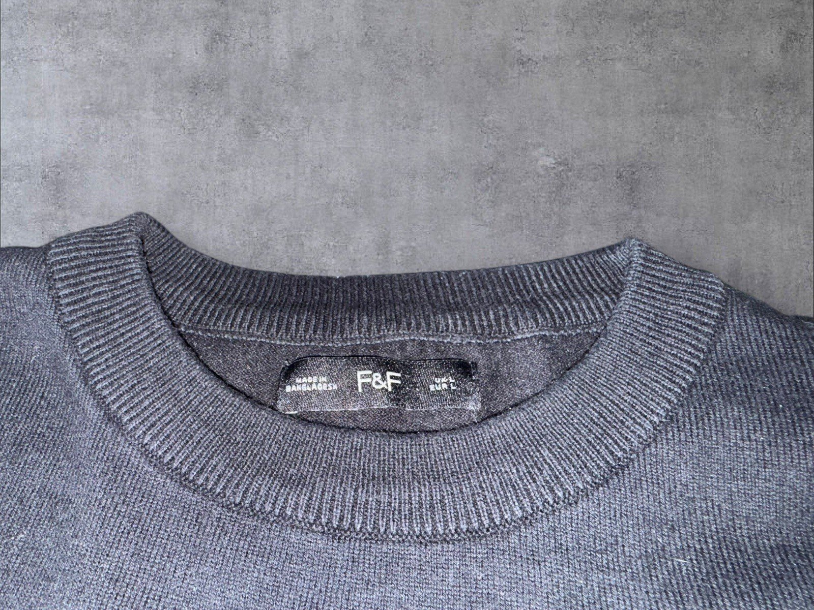 F&F Black Cotton Blend Tight Knit Crew Neck Jumper Size L