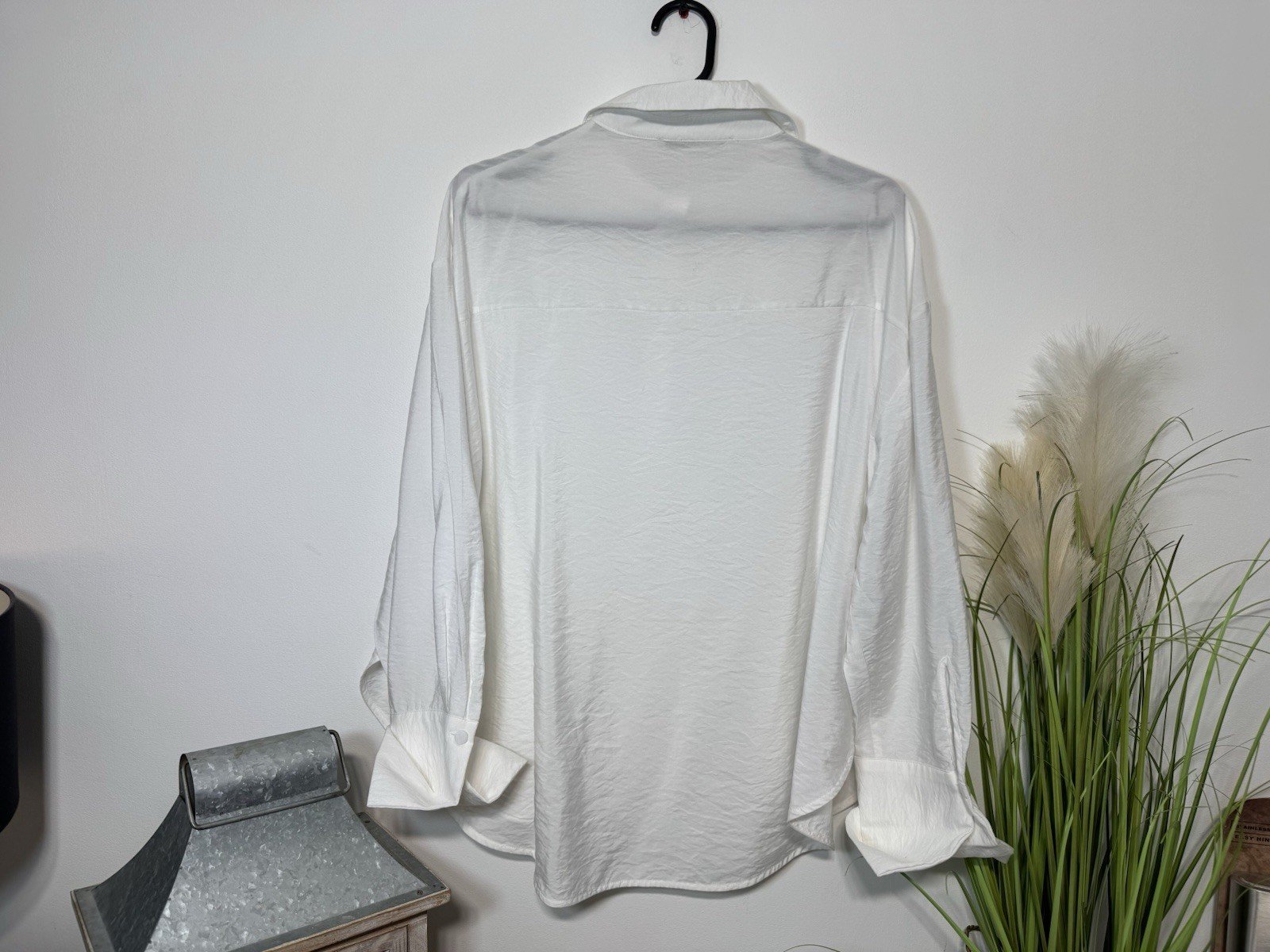 FW Bridges White Crinkle Effect Long Sleeve Blouse Size M